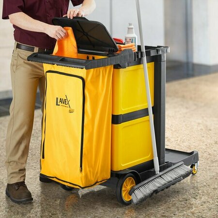 LAVEX Premium 3-Shelf Janitor Cart Kit with Yellow Zippered Bag Lid and Double Lock Box 274JC3PZ2LYLKT